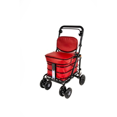 2025 NEW Backrest & Seat  Shopping / Walking Trolley -  Red BLACK EDITION