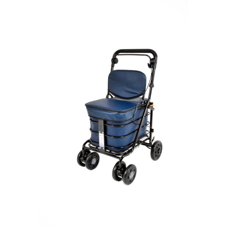 2025 NEW Backrest & Seat  Shopping / Walking Trolley -  Navy BLACK EDITION