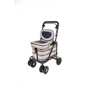 2025 NEW Backrest & Seat  Shopping / Walking Trolley -  Light Tartan BLACK EDITION