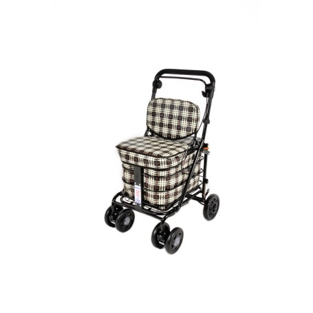 2025 NEW Backrest & Seat  Shopping / Walking Trolley -  Brown Tartan BLACK EDITION