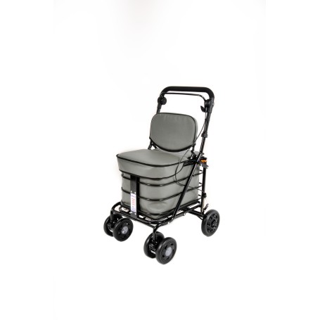2025 NEW Backrest & Seat  Shopping / Walking Trolley - Grey BLACK EDITION