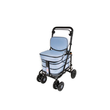 2025 NEW Backrest & Seat  Shopping / Walking Trolley - Sky Blue BLACK EDITION