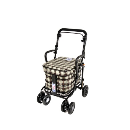 2025 NEW Armrest & Seat Shopping / Walking Trolley - Brown Tartan BLACK EDITION