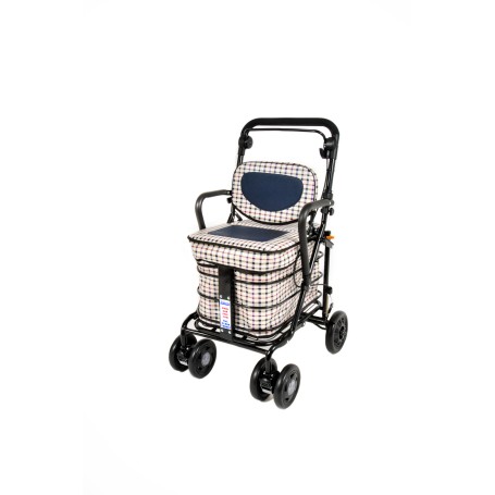 NEW 2025 Royal Backrest with Armrest & Seat Shopping / Walking Trolley - Light Tartan BLACK EDITION