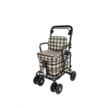 NEW 2025 Royal Backrest with Armrest & Seat Shopping / Walking Trolley - Brown Tartan BLACK EDITION