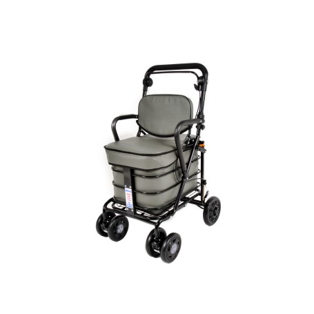 NEW 2025 Royal Backrest with Armrest & Seat Shopping / Walking Trolley - Grey BLACK EDITION